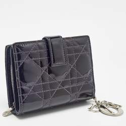 Pre Owned Dior Purple Cannage Patent Leather Lady Dior 5 Gusset Card Holder