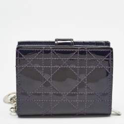 Pre Owned Dior Purple Cannage Patent Leather Lady Dior 5 Gusset Card Holder