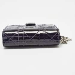 Pre Owned Dior Purple Cannage Patent Leather Lady Dior 5 Gusset Card Holder