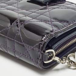 Pre Owned Dior Purple Cannage Patent Leather Lady Dior 5 Gusset Card Holder