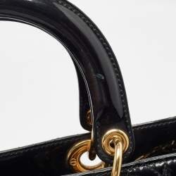 Pre Owned Dior Black Cannage Patent Leather Large Lady Dior Tote