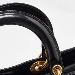 Pre Owned Dior Black Cannage Patent Leather Large Lady Dior Tote