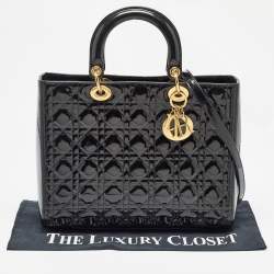 Pre Owned Dior Black Cannage Patent Leather Large Lady Dior Tote