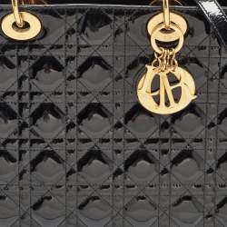 Pre Owned Dior Black Cannage Patent Leather Large Lady Dior Tote