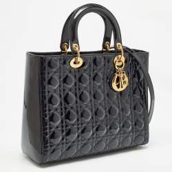 Pre Owned Dior Black Cannage Patent Leather Large Lady Dior Tote