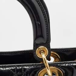 Pre Owned Dior Black Cannage Patent Leather Large Lady Dior Tote
