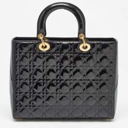 Pre Owned Dior Black Cannage Patent Leather Large Lady Dior Tote