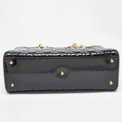 Pre Owned Dior Black Cannage Patent Leather Large Lady Dior Tote