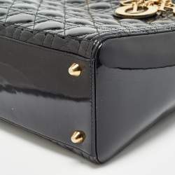 Pre Owned Dior Black Cannage Patent Leather Large Lady Dior Tote