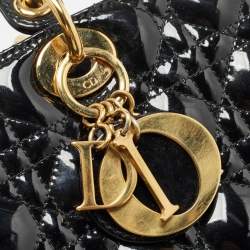 Pre Owned Dior Black Cannage Patent Leather Large Lady Dior Tote