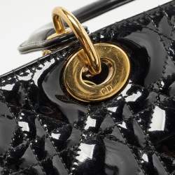 Pre Owned Dior Black Cannage Patent Leather Large Lady Dior Tote