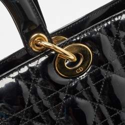 Pre Owned Dior Black Cannage Patent Leather Large Lady Dior Tote