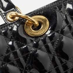 Pre Owned Dior Black Cannage Patent Leather Large Lady Dior Tote