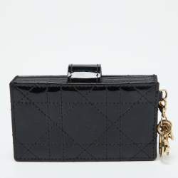 Pre Owned Dior Black Cannage Patent Leather Lady Dior 5 Gusset Card Holder