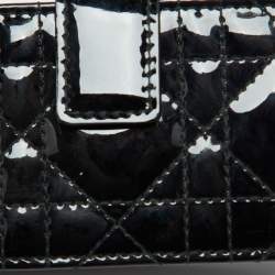 Pre Owned Dior Black Cannage Patent Leather Lady Dior 5 Gusset Card Holder
