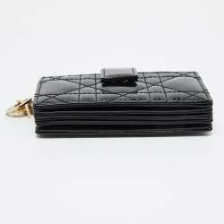 Pre Owned Dior Black Cannage Patent Leather Lady Dior 5 Gusset Card Holder