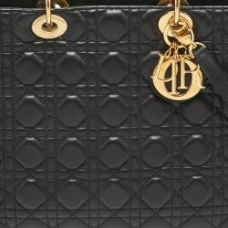 Pre Owned Dior Black Cannage Leather Large Lady Dior Tote