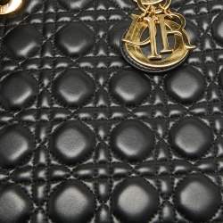 Pre Owned Dior Black Cannage Leather Large Lady Dior Tote