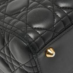 Pre Owned Dior Black Cannage Leather Large Lady Dior Tote