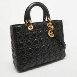Pre Owned Dior Black Cannage Leather Large Lady Dior Tote