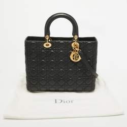 Pre Owned Dior Black Cannage Leather Large Lady Dior Tote