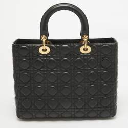 Pre Owned Dior Black Cannage Leather Large Lady Dior Tote