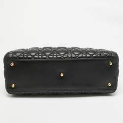 Pre Owned Dior Black Cannage Leather Large Lady Dior Tote
