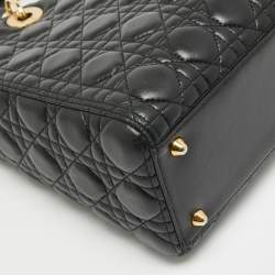 Pre Owned Dior Black Cannage Leather Large Lady Dior Tote