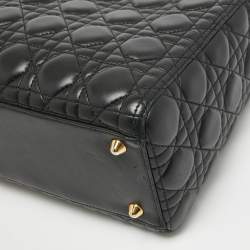 Pre Owned Dior Black Cannage Leather Large Lady Dior Tote