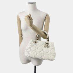 Dior White Leather Medium The Lady 95.22 Top Handle Bag