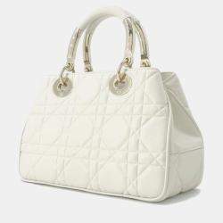 Dior White Leather Medium The Lady 95.22 Top Handle Bag