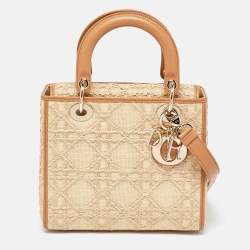 Dior Beige Raffia and Leather Medium Lady Dior Tote