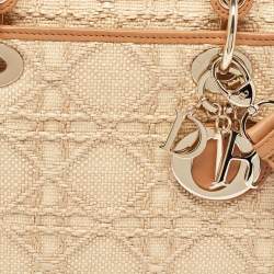 Dior Beige Raffia and Leather Medium Lady Dior Tote