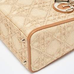 Dior Beige Raffia and Leather Medium Lady Dior Tote