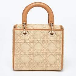 Dior Beige Raffia and Leather Medium Lady Dior Tote