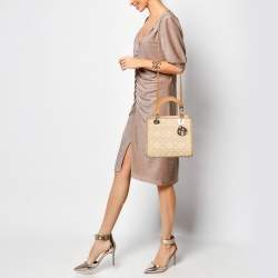 Dior Beige Raffia and Leather Medium Lady Dior Tote