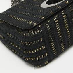 Dior Black/Gold Embroidered Fabric Small Caro Shoulder Bag