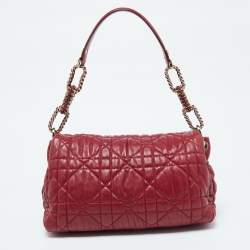 Pre Owned Dior Red Cannage Leather Delices Gaufre Flap Shoulder Bag