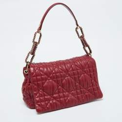 Pre Owned Dior Red Cannage Leather Delices Gaufre Flap Shoulder Bag