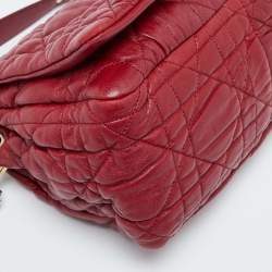 Pre Owned Dior Red Cannage Leather Delices Gaufre Flap Shoulder Bag