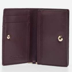 Pre Owned Dior Burgundy Cannage Leather Lady Dior Card Holder