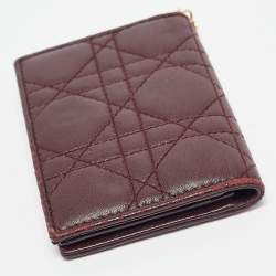 Pre Owned Dior Burgundy Cannage Leather Lady Dior Card Holder
