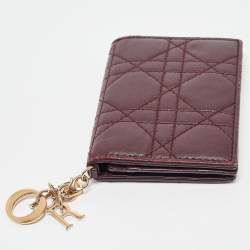 Pre Owned Dior Burgundy Cannage Leather Lady Dior Card Holder