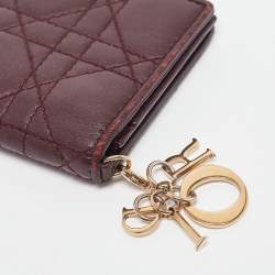 Pre Owned Dior Burgundy Cannage Leather Lady Dior Card Holder