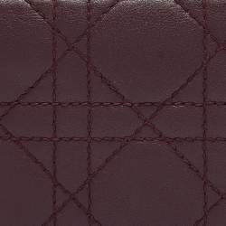 Pre Owned Dior Burgundy Cannage Leather Lady Dior Card Holder