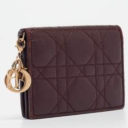 Pre Owned Dior Burgundy Cannage Leather Lady Dior Card Holder