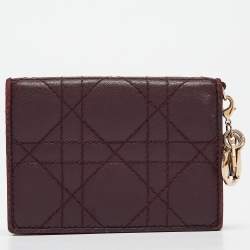 Pre Owned Dior Burgundy Cannage Leather Lady Dior Card Holder
