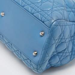 Pre Owned Dior Blue Cannage Leather Large Soft Lady Dior Shopper Tote