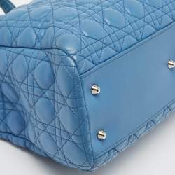Pre Owned Dior Blue Cannage Leather Large Soft Lady Dior Shopper Tote