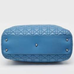 Pre Owned Dior Blue Cannage Leather Large Soft Lady Dior Shopper Tote